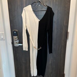 Almost Famous Black and White Long Sleeve Dress